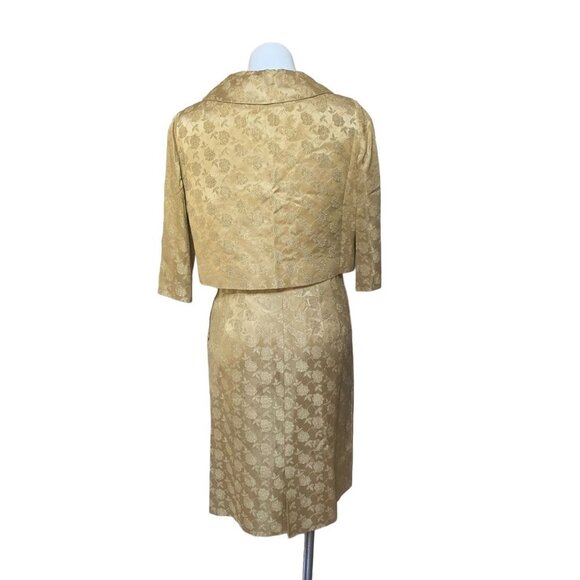 Vintage 1950s Women's Dress Set Gold Brocade Satin Roses 2 Piece Medium - Picture 7 of 13